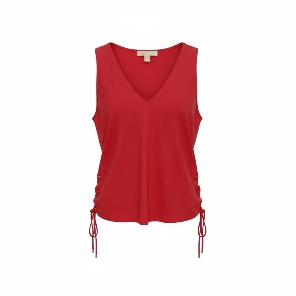 Michael Kors V-neck Top Grommet Side Tie Medium Sleeveless Sea Coral Cotton Work